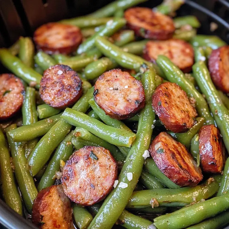 Air Fryer Green Beans and Smoked Sausage