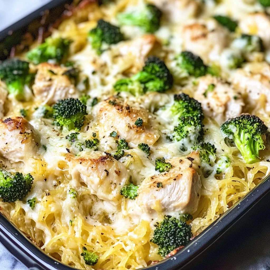 Chicken Alfredo Spaghetti Squash Casserole: Whole30, Paleo, Low Carb, GF