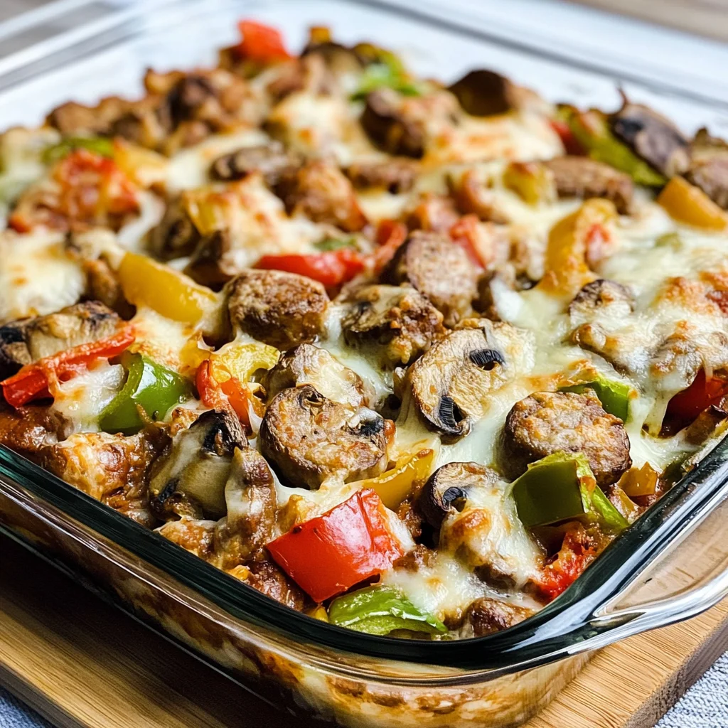 Sausage, Peppers, and Mushrooms Low-Carb Cheesy Bake