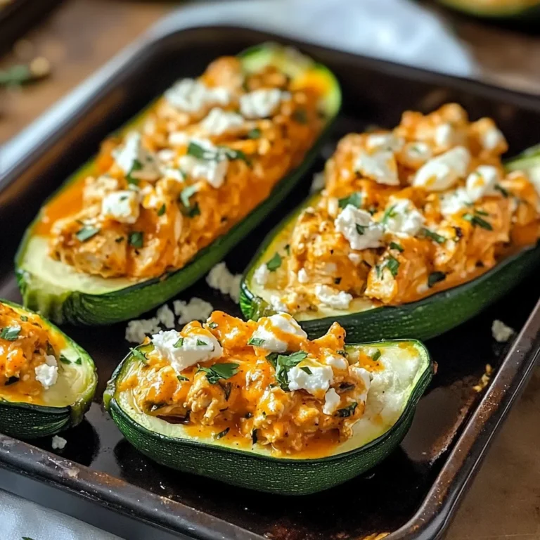 High Protein Buffalo Chicken Stuffed Zucchini Boats