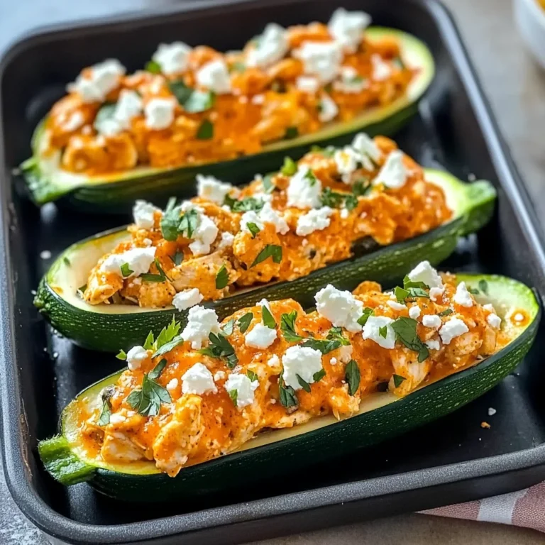 High Protein Buffalo Chicken Stuffed Zucchini Boats