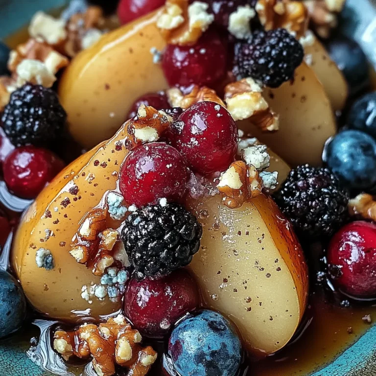 Baked Pears with Berries, Honey, Walnuts & Blue Cheese