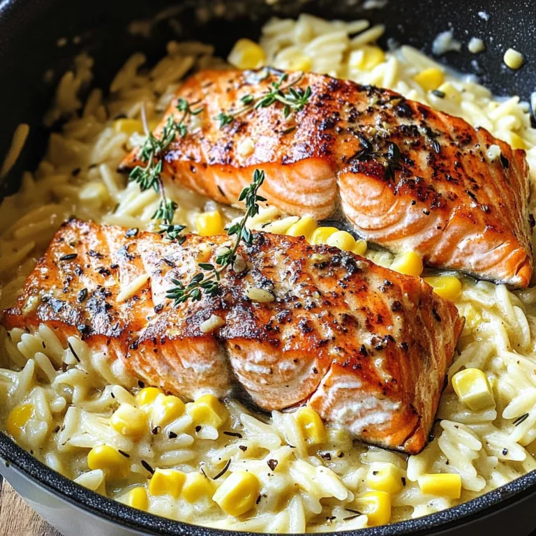 Creamed Corn Orzo with Salmon