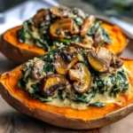 Creamy Mushroom and Spinach Stuffed Sweet Potatoes