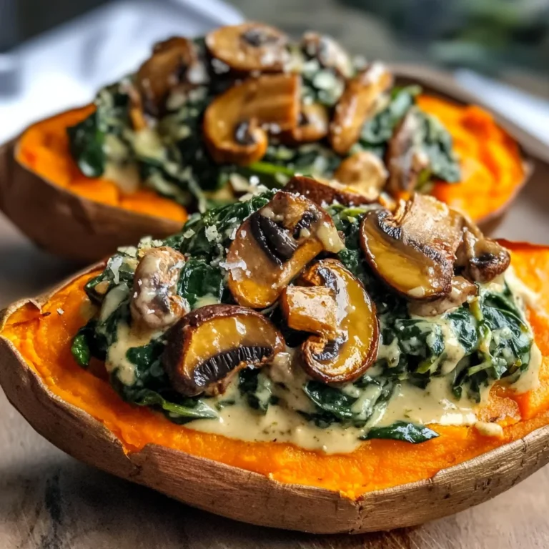 Creamy Mushroom and Spinach Stuffed Sweet Potatoes