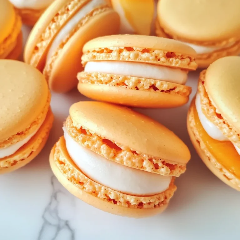 Peach Macarons with Fresh Peaches and Cream